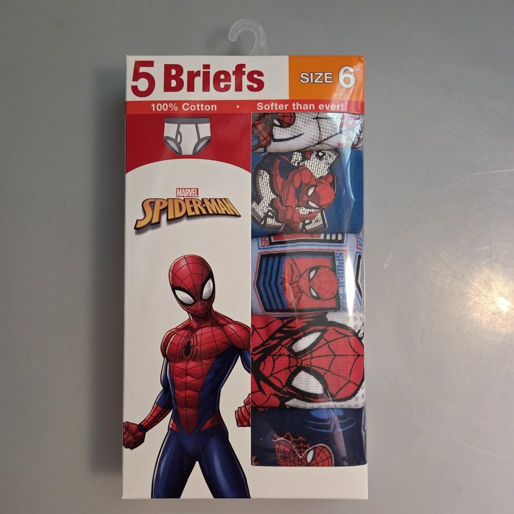 Marvel Spider-Man 5 Pack Boys Underwear Briefs Size 6‎ 100% Cotton NEW